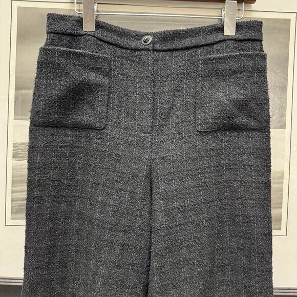 Chanel Uniform Tweed Pants Cotton Blend Tweed Wide-Leg Trousers Black Size 42 - Picture 1 of 16